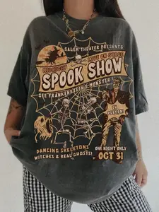 Comfort Colors Spook Show Tee, Vintage Halloween Shirt, Cult Classic Horror Night, Oversized Grunge Frankenstein Dancing Skeletons Top, Unisex Graphic Tee
