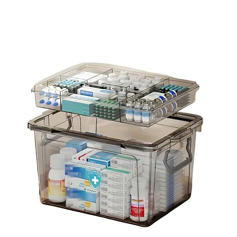 Large Capacity Medical Emergency Medicine Storage Box, Transparent Home Use First Aid Kit, Nurse Classification Drug Organizer, Multi Compartment Divided Compartments Organiser, Durable Storage Organizer, Multilayer Storage