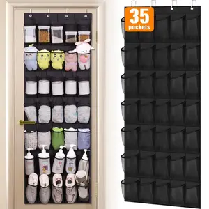 Door Hanging Shoe Storage Bag, 1 Count 35 Pockets Door Hanging Shoe Organizer with 4 Hooks, Shoe Storage Rack, Home Organizer for Door, Closet, Bedroom, Living Room, Fabric Storage Units