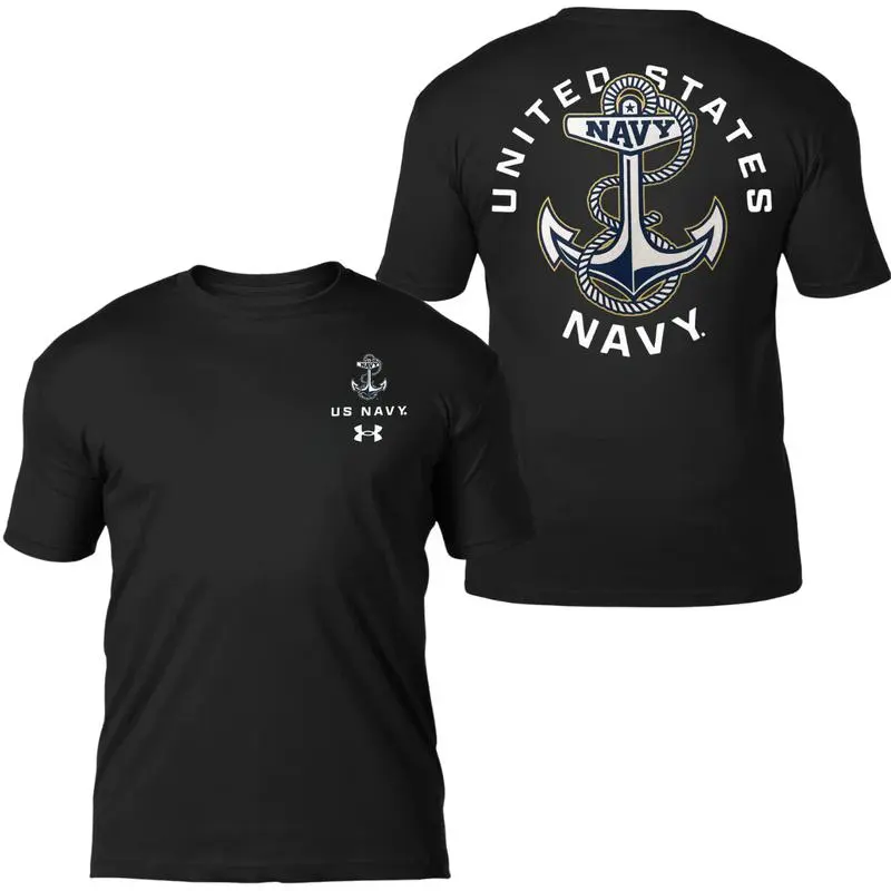 US Navy T-Shirt with Anchor Emblem and United States Navy Back Print, Black Soft Cotton Blend Shirt, Patriotic Military Lifestyle Apparel, for Men and Women, Veteran Gift