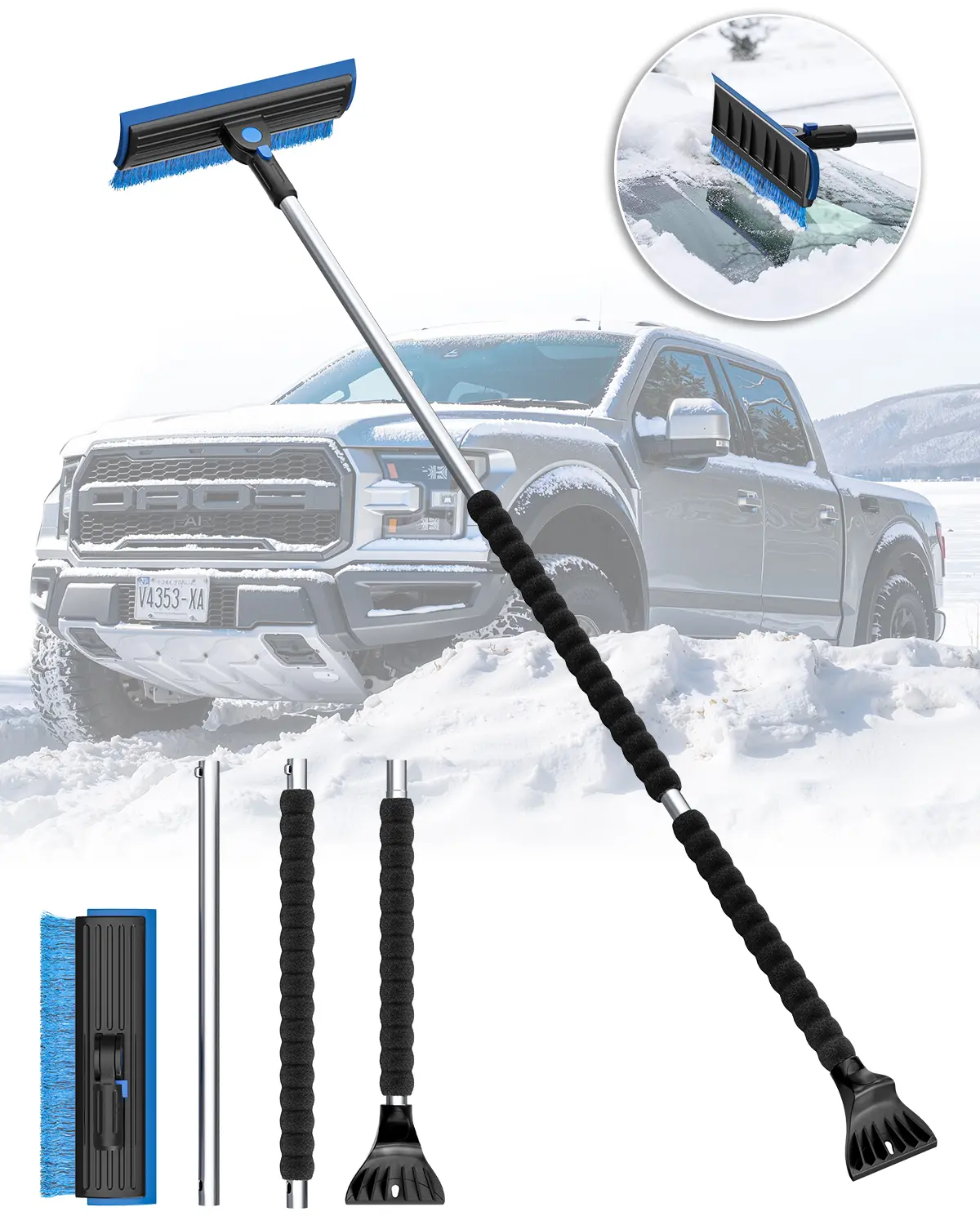 51.9" Car Cleaning Snow Brush & Ice Scrapers Set, 180° Degree Rotatable & Extendable Car Snow Removal Tool Set, Universal Car Cleaning Winter Snow Removal Tool for Car, Truck & SUV and Home Clean