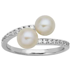 Diamonique Cultured Pearl Bypass Ring, Sterling Silver