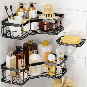 MAXIFFE 3-Pack Corner Shower Caddy with Soap Holder Durable Stainless Steel Easy No-Drill Installation Holds Up to 40 lbs Large Capacity Shower Organizer Shelves for Family and Renters Black - Bath