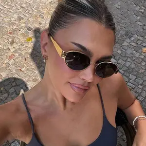 Metal Fashion Women's Sunglasses Luxury Brand Glasses Oval Frame Classic Colors 3PCS Set Metal Fashion Women's Sunglasses Luxury Brand Glasses Oval Frame Classic Colors 3PCS Set