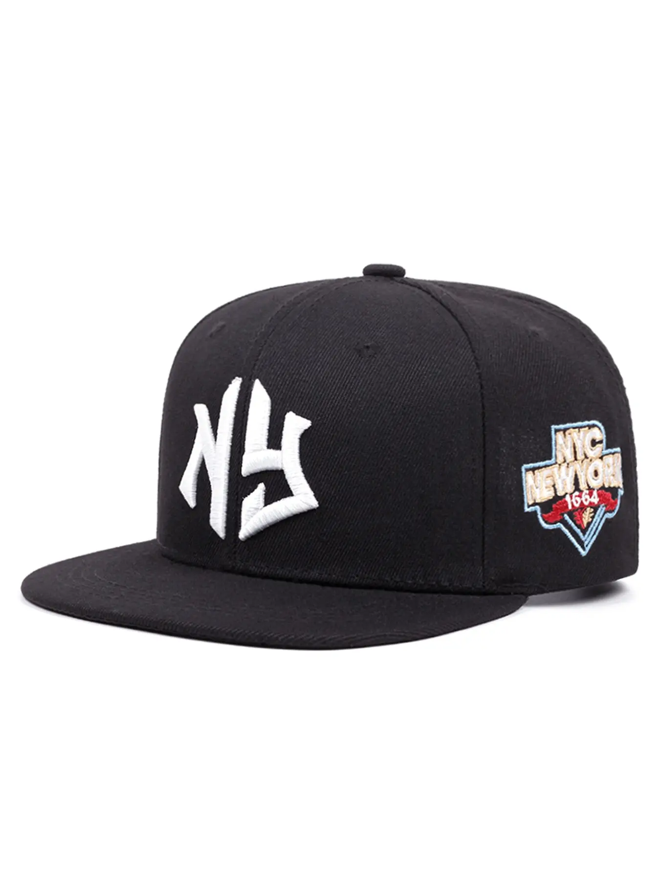 2026 New Personalized Creative Hip Hop Hat Letter NY1664 Embroidered Baseball Hat Street Fashion Skateboarding Hat Outdoor Sports Sunshade Hat Unisex Casual Flat Edge Hat Adjustable Snapback Cap, Snapback Closure, Fitted Snapback Hats