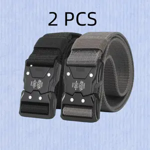 2 PCS Mens Elastic Stretch Belt Unisex Adventure Web Belt for Women Men with Non-Metal Buckle Adjustable Belts