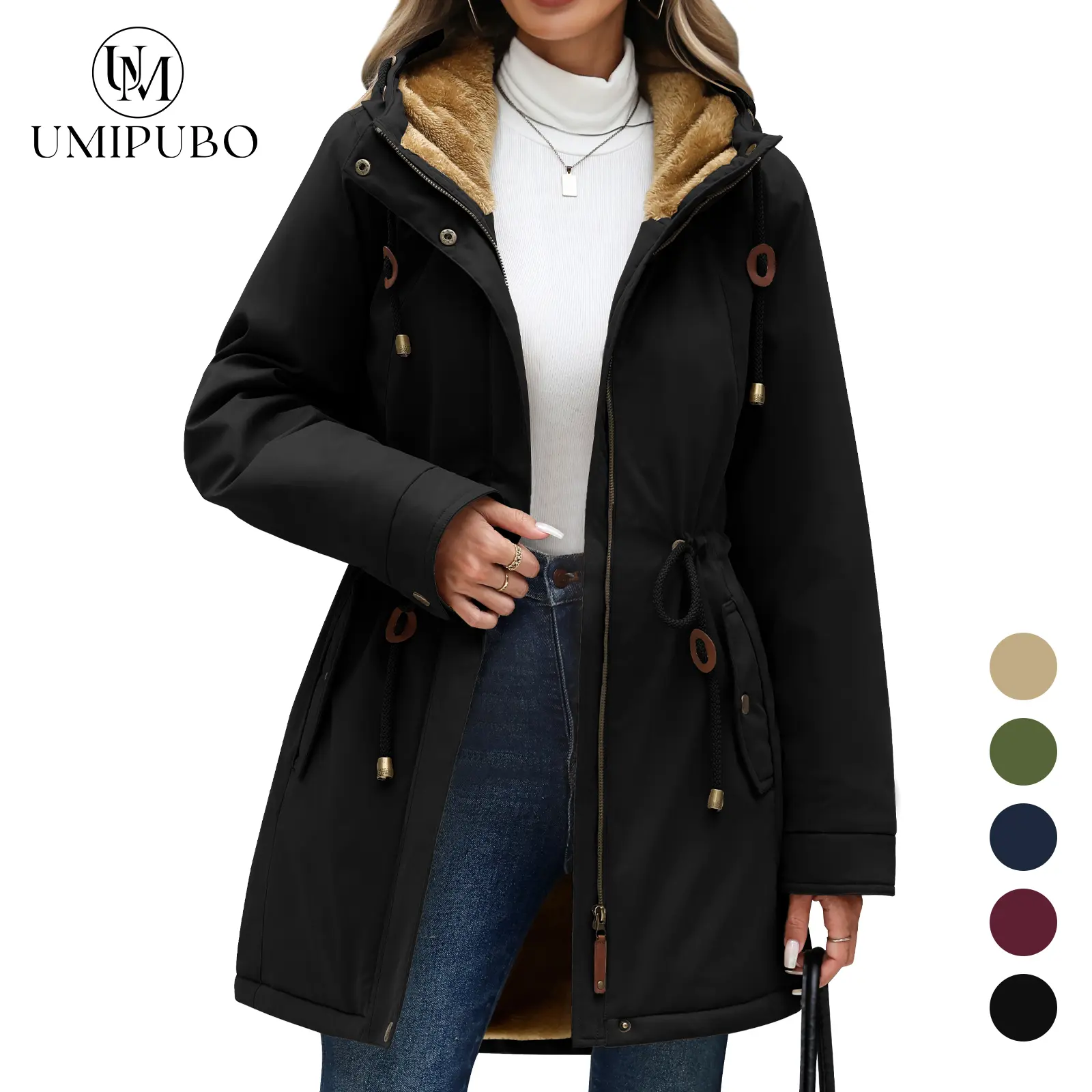 UMIPUBO Women's Fleece Lined Warm Parka Jacket - Water Repellent, Hooded, Long Sleeve, with Pockets, Warm & Cozy Women's Fleece Jackets for Daily Commute, Casual Tops Womenswear Outerwear