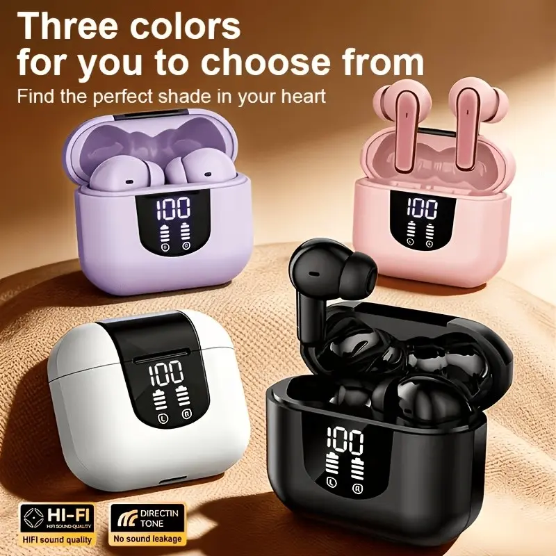 Wireless Earbuds, 2026 Wireless Headphones HiFi Stereo Earphones Noise Canceling Mic, 42Hs Playtime In Ear Earbud, Sport Earphones with LED Power Display for Android IOS
