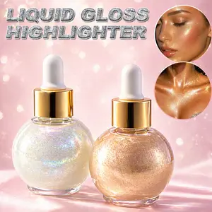 Liquid Gloss Highlighter, Dropper-Design Face & Body Shimmer Oil, Buildable Dewy Glow Liquid Highlight, Long Lasting Sparkle for Summer Vacation & Everyday Makeup tiktokshopspringglowup