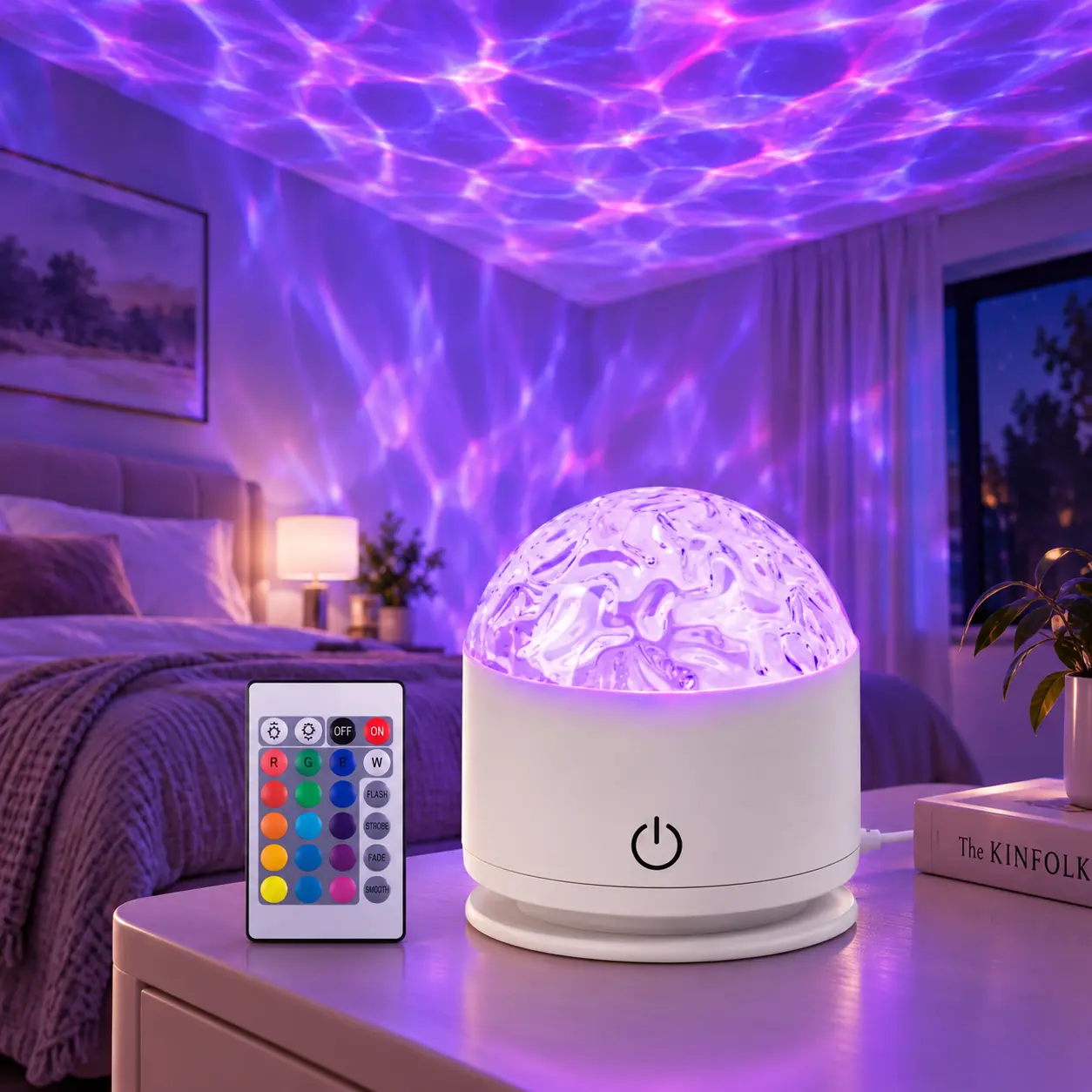 LED Ocean Wave Night Light, 15 Colors Ambient Projector Lamp with Remote Control, Touch Switch & Dynamic Lighting Modes for Bedroom, Gaming, Relaxing & Home Decor