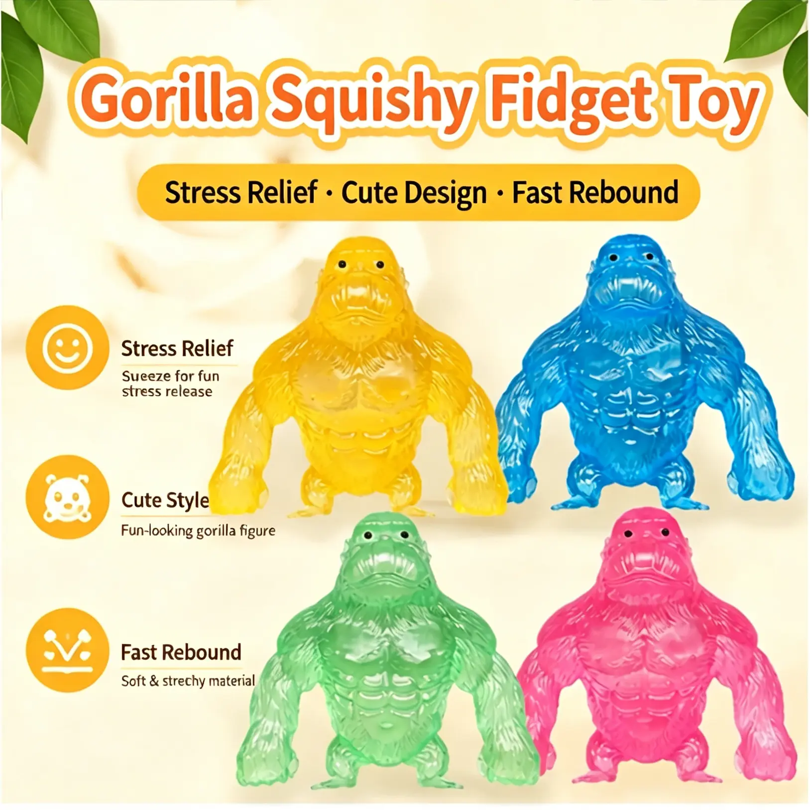 Fun Transparent Gorilla Fidget Squishy, Soft Squeeze Ornament for Daily Play