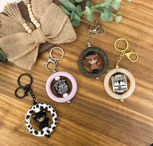 Western Themed Beaded Keychain - Highland Cow - Country Music