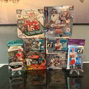 Break #243  1x 2025 Topps Chrome Mega Box 1x 2025 Prizm Mega Box 1x 2025 Topps Chrome Value Box 1x 2025 Optic Blaster 1x 2025 Phoenix Blaster 1x 2025 Donruss Blaster 1x 2025 Prizm Value Pack 1x 2025 Donruss Value Pack