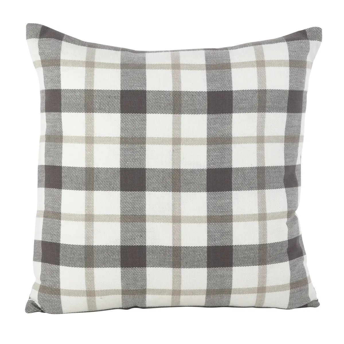 212 MAIN SARO 8050P.GY20S 20 in. Square Plaid Weave Woven Cotton Down-Filled Throw Pillow, Grey, Traditional Look, Machine Washable
