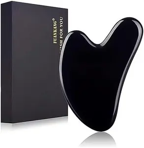 FUANKANG Black Obsidian Gua Sha Facial Tool for Skincare Face & Body - Relieve Muscle Tensions & Reduce Puffiness - Enhance Facial Contours & Boost Circulation - Perfect for Daily Massage & Stress Relief