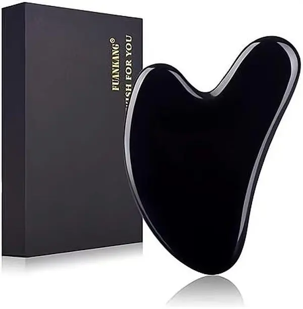FUANKANG Black Obsidian Gua Sha Facial Tool for Skincare Face & Body - Relieve Muscle Tensions & Reduce Puffiness - Enhance Facial Contours & Boost Circulation - Perfect for Daily Massage & Stress Relief