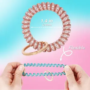 6 PCS Wrist Coil Keychain Set – Stretchable Spiral Wristband Key Holder, Flexible Plastic Key Ring Bracelet for Gym, Pool, Sauna, Outdoor & Sports Activities