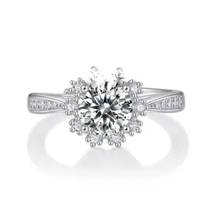 Moissanite Elegant Adjustable Ring 925 Sterling Silver, Platinum Plated with 1-Carat Diamond in Classic Prong Setting