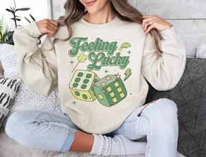 Feeling Lucky Sweatshirt, St Patrick's Day Sweatshirt, Shamrock Sweatshirt, Trendy St Patrick's Gift Cotton Fabric
