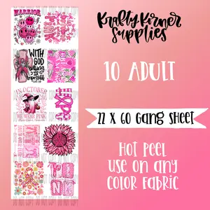 Breast Cancer DTF Transfer Gang Sheet, 22 x 60