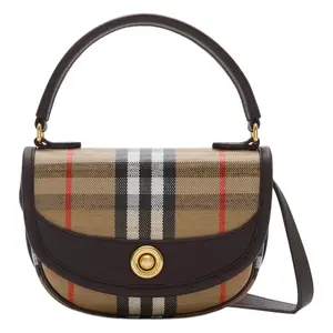 Burberry Mini Cotton Shoulder Bag with Classic Check Pattern in Sand Color for Women
