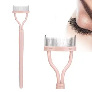 Eyelash Comb, 1 Count Arc Shaped Eyelash Separator Metal Teeth Eyelashes Definer with Comb Cover, Mascara Applicator Brushes Tool for Women, Makeup