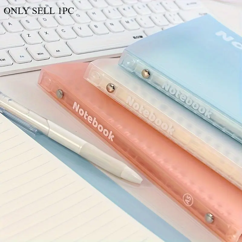 1pc A5, B5 Soft Shell PP Frosted Rollable Soft Cover 10 Holes Non-adhesive Removable Horizontal Line Loose-leaf Book Conference Record Book (School Student Stationery Study Notebook Office Supplies Business Notebook 30 Sheets)