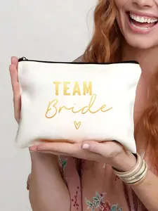 1pc Bride Team Fashion Print Women's Pen Bag, Cosmetic Handbag for Wedding, Daily Use, Gift, Elegant Style, All Seasons