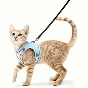 Breathable Mesh Cat Harness With Leash, Adjustable Pet Harness & Leash Set, Pet Supplies For Outdoor Walking escape proof