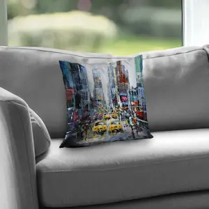 Begin Home Decor C1PC141418TZG0 14 x 14 in. Urban Scene Yellow Taxis - Office Yellow Poly Twill Throw