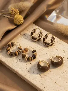 Vintage Oil Drip Gold Plated Hoop Earrings, Earring Stacking Set, Fashionable Beaded Decor Jewelry for Women, Daily Clothing Decor, Trendy All-match & Exquisite Jewelry for Birthday Gift,  Gifts for Wife, Girl Accessories, Hoop Earring Sets#Fashionweek