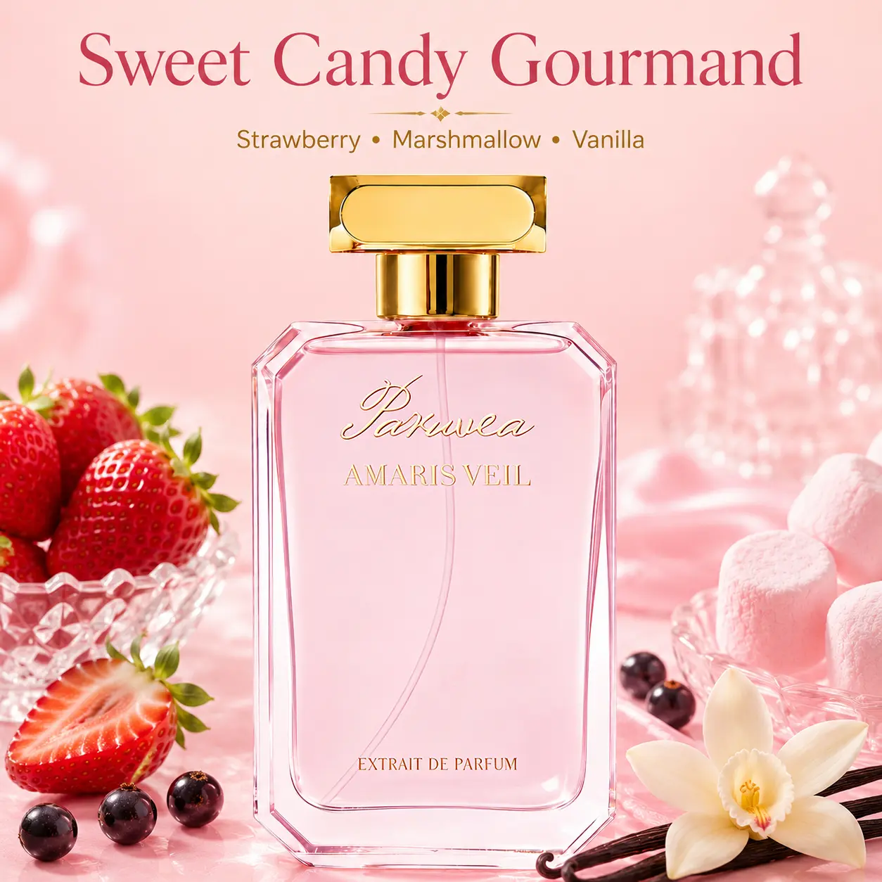 Paruvea Amaris Veil Extrait De Parfum | Strawberry Vanilla Marshmallow Perfume for Women | Sweet Romantic Gourmand Scent | Soft Long Lasting Fragrance 100ml (3.4 fl oz),summer outifit
