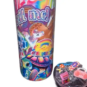 Lisa Frank 20 oz Tumbler - Childhood Memory with Sliding Lid, Reusable Metal Straw, and Cleaning Brush - Portable, Washable, Beverage Dri - Flasks Drinkware Stainless Bottle Cup Bottled Steel Water Bottles