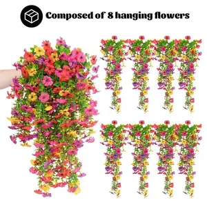 8 PCS – UV Resistant Artificial Hanging Flowers for Outdoor Fall Decor – Realistic Long Trailing Vines for Porch, Patio, Balcony & Yard door wreath