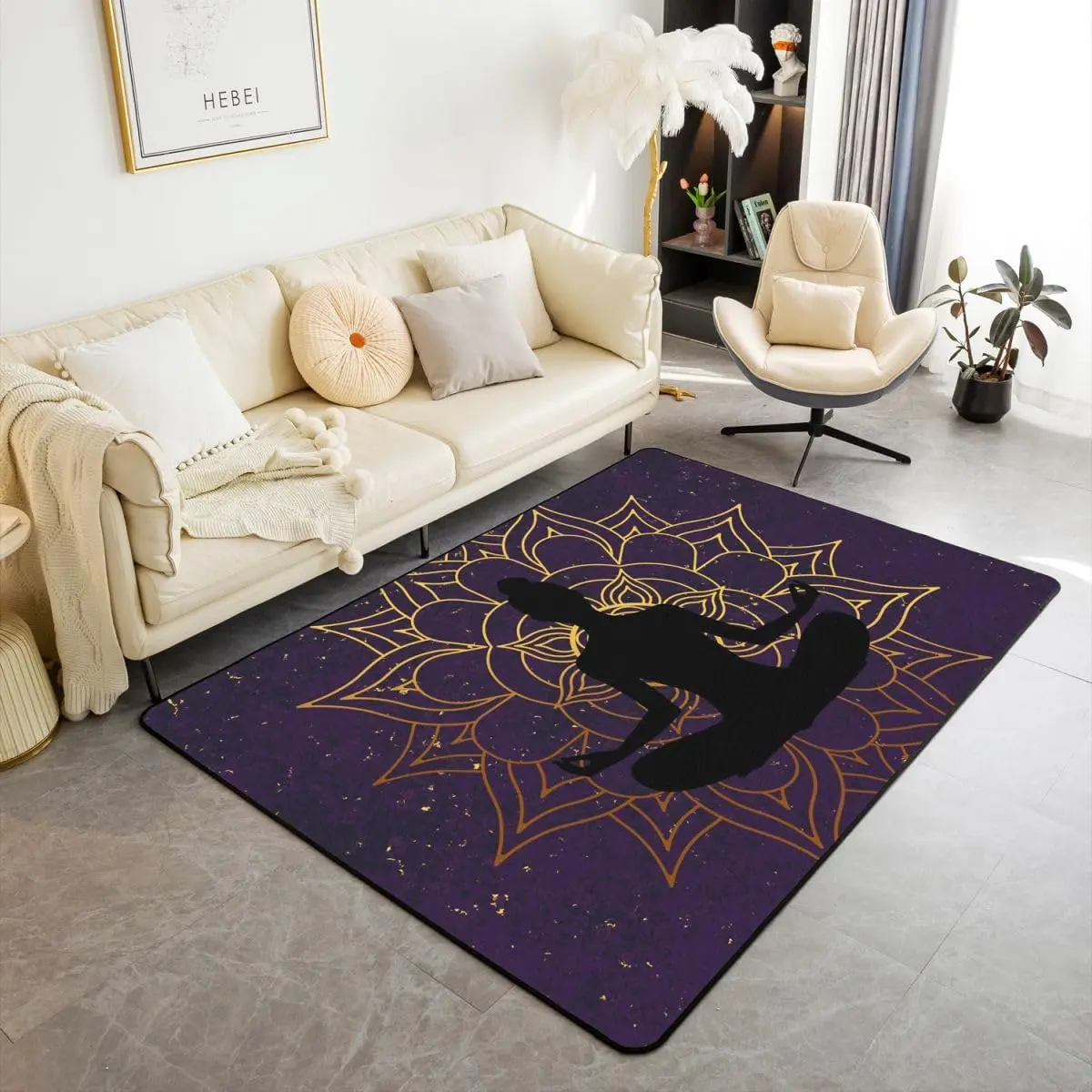 Yoga Area Rug 4x5 Boho Mandala Rugs for Living Room Bedroom Zen Spiritual Super Cozy Decorative Carpet Women Adults Floor Mats Home Decor