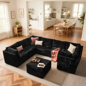Modular Oversized Corner Sectional Sofa For Living Room, Plush Corduroy Upholstery with Ottoman, Versatile for Various Room Configurations,Free Conbination,Easy to Assemble