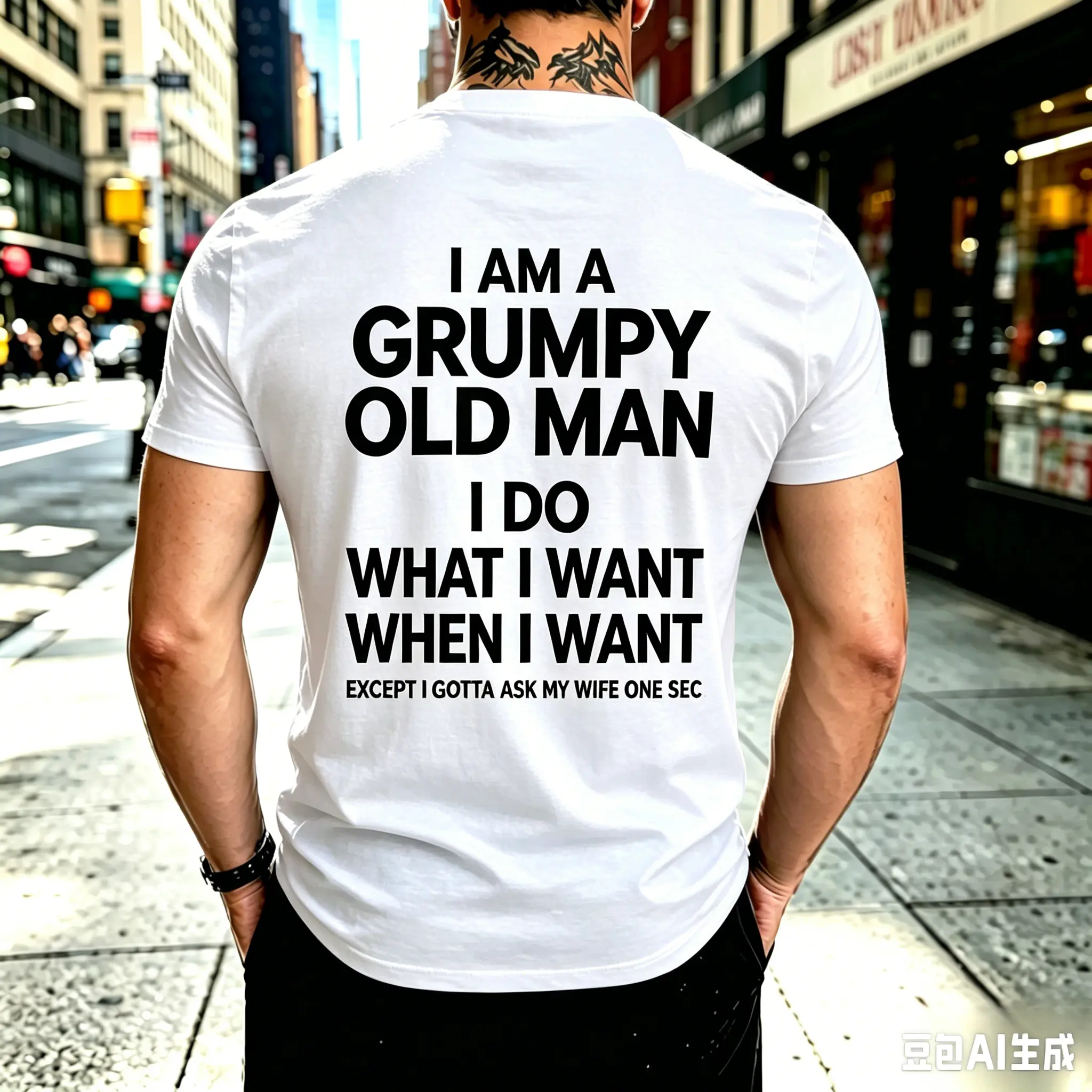 Men's 100% Cotton Short-Sleeve Round Neck Breathable Graphic T-Shirt, Grumpy Old Man Funny Husband Joke Back Print, Menswear Casual Streetwear Top Gift For Grandpa Dad