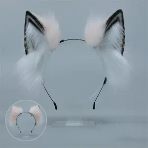 Unisex Adjustable Faux Fur Fox Ears and Tail Set - Animal Ears Headband, Pink Japanese Lolita Cosplay Party Hair Accessory