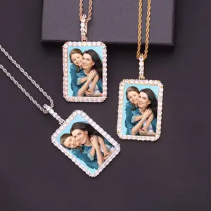 Custom Photo Pendant  Personalized Picture ,Mom Dad Grandparent Loved Gift for Family Member Bling Zircon Charms Jewelry Necklace