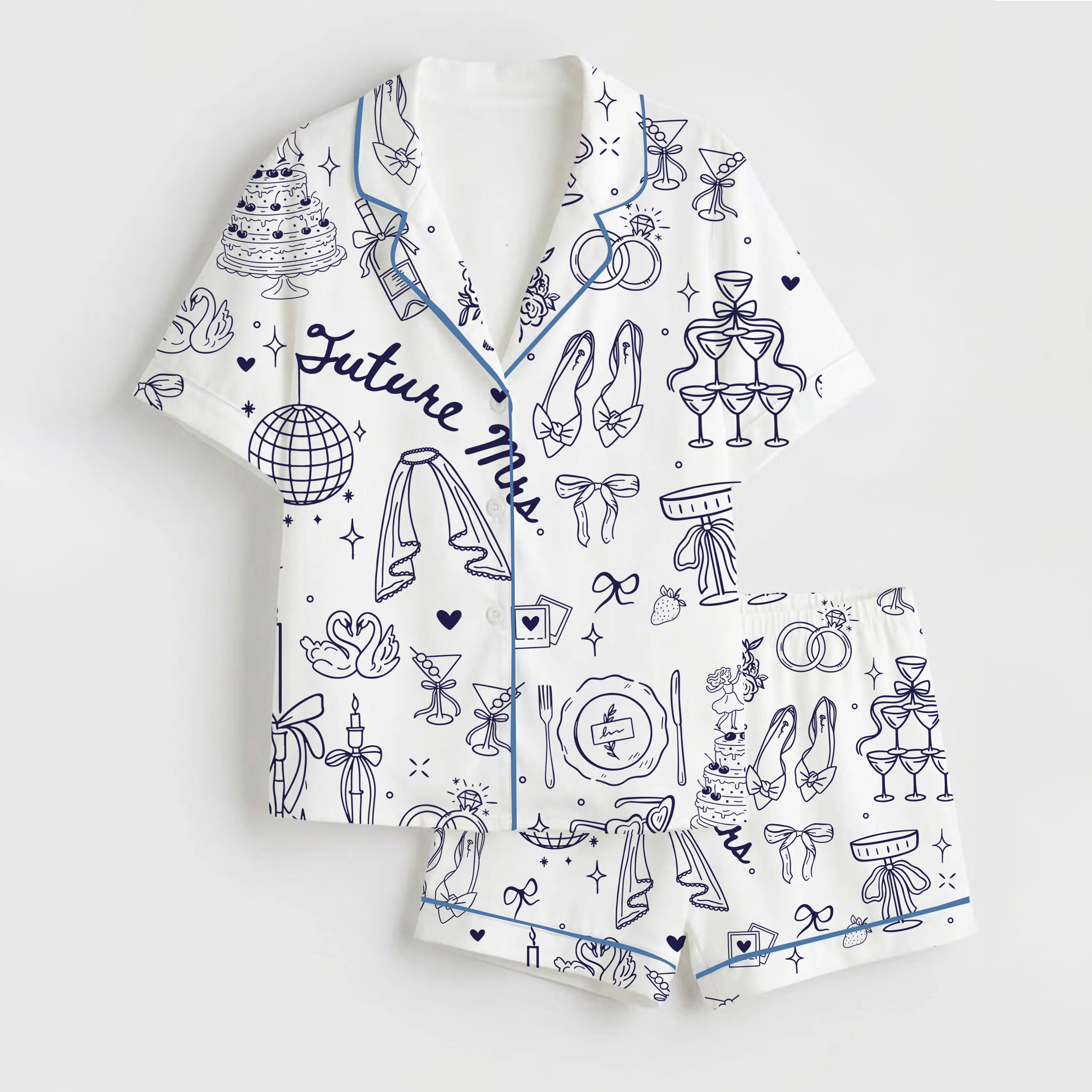 2026 Going To The Chapel Satin Pajama, Pjs Gonna Get Married Bachelorette Bride Wedding Art Print Short Sleeve Pajama