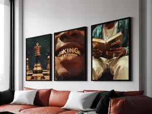 Black Man King Print Set of 3, Gold Grills Poster, Chess King Wall Art, Book Reading Artwork, Product without frame Gift