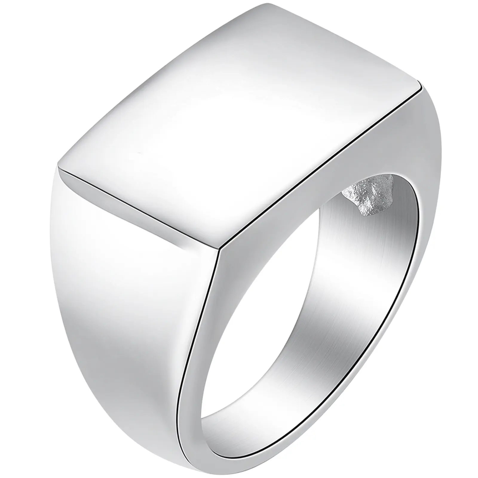 OIDEA Men's Anti-Rust Stainless Steel Signet Ring - Polished Rectangle Blank Engravable Minimalist Pinky Band, Block Shape, Classic, Contemporary Statement, Geometric Rings, Birthday Anniversary Gift, Block Shape Rings, Classic Band Rings