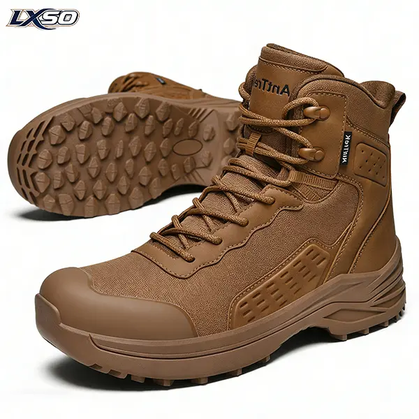 LXSO Men's 8-Inch Metrostrike Tactical Combat Boots - Side Zipper, Lightweight Breathable Oxford Fabric - Work Protective Shoes for Work, Hiking - Walking Shoes