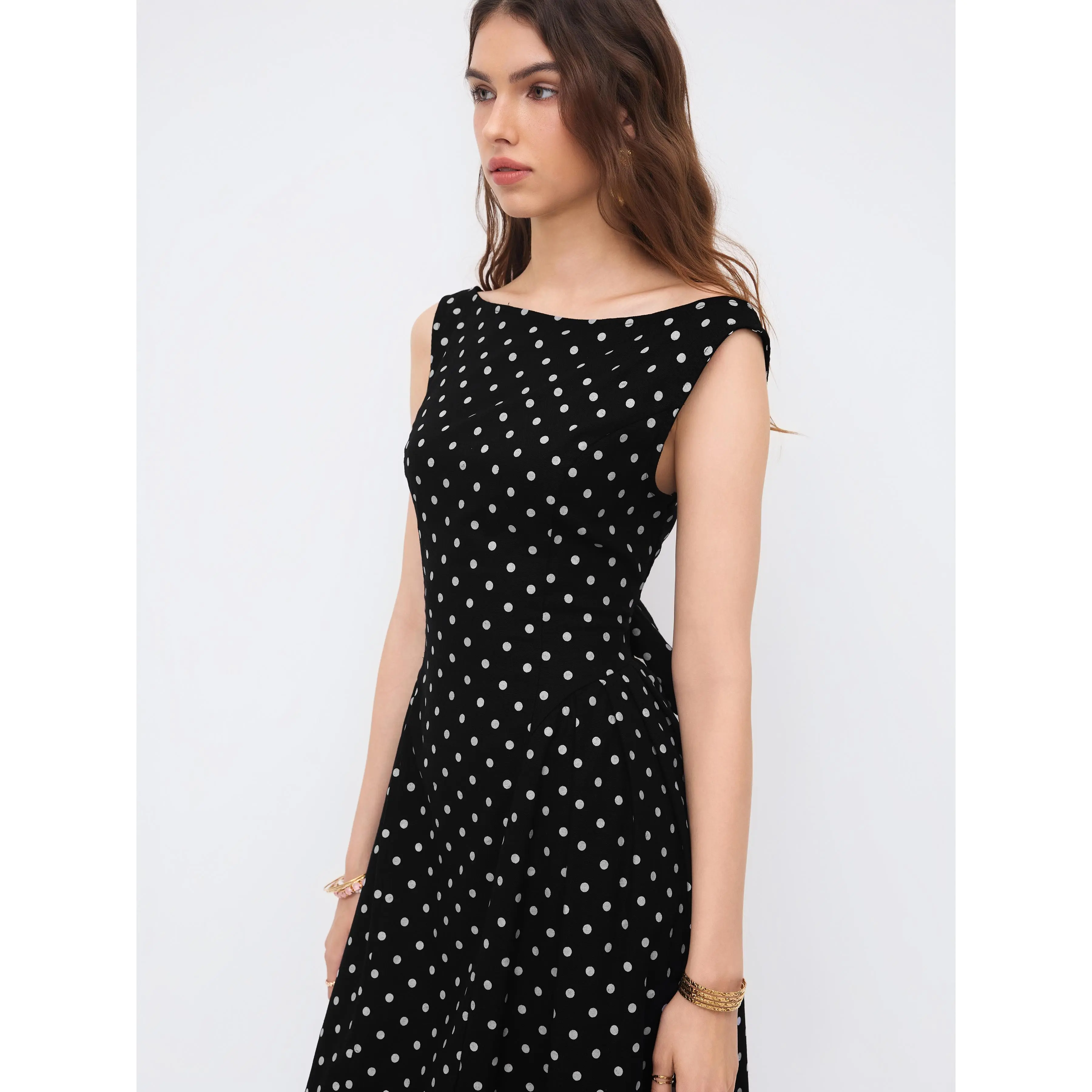Cider Linen-blend Boat Neck Polka Dot Backless Bowknot Midi Dress - TikTok  Shop