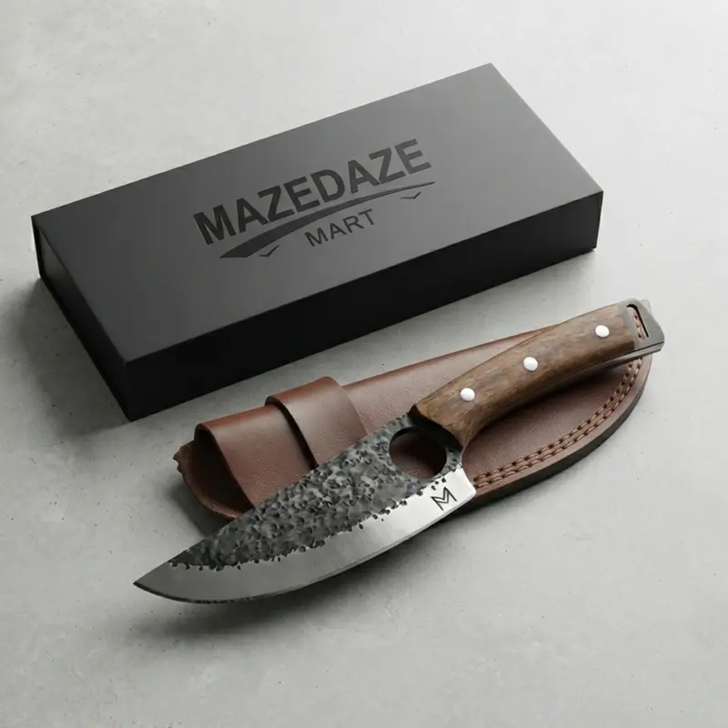 Mazedaze Premium Cooking Knife - Thick, Rustproof, Scratch-Resistant Stainless Steel Blade, Ergonomic Wooden Handle, Durable Kitchenware with Sheath for Cutting Herbs, Fruits & Precision Prep
