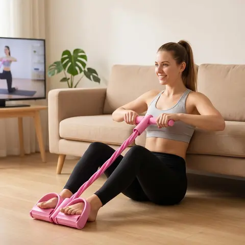 Unisex 6-Tube Elastic Yoga Pedal Puller Resistance Band Set - Pink Upgraded, Adult Workout Sets Women, At-Home Gym Equipment for Abdominal Training, Full-Body Workout for Exercise Enthusiasts