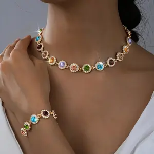 2-piece elegant and luxurious necklace and bracelet set, fashionable and colorful European and American style, suitable for women's daily and party wear