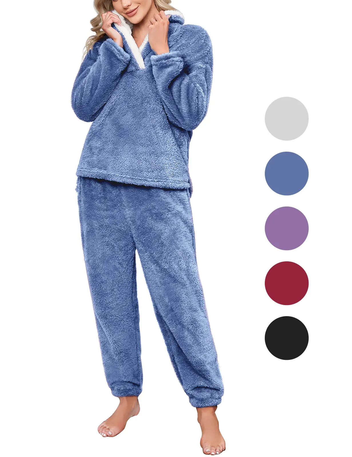 UMIPUBO Shop Womens Pajamas Warm Fleece Pajamas Set Pullover Pants Loose Loungewear Sherpa Hoodie Sleepwear Winter Clothes