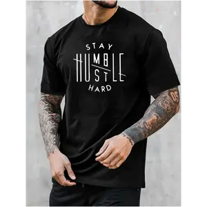 Men's 180g Classic Tropical Cotton Round Neck Tshirt - "Stay Humble, Stay Hardcore" Graphic Print, Light Beige, Casual Streetwear, Comfortable Durable Fabric, Machine Washable, Sweat-Inspired Design, 2XL, All Seasons, COD Eligible