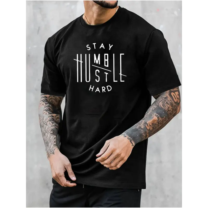 Men's 180g Classic Tropical Cotton Round Neck Tshirt - "Stay Humble, Stay Hardcore" Graphic Print, Light Beige, Casual Streetwear, Comfortable Durable Fabric, Machine Washable, Sweat-Inspired Design, 2XL, All Seasons, COD Eligible